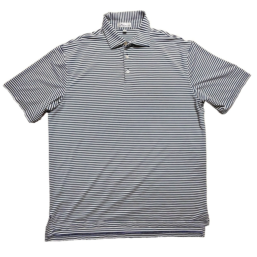 Peter Millar Polo Mens Large Navy White Striped 2018 Ryder Cup Golf Shirt